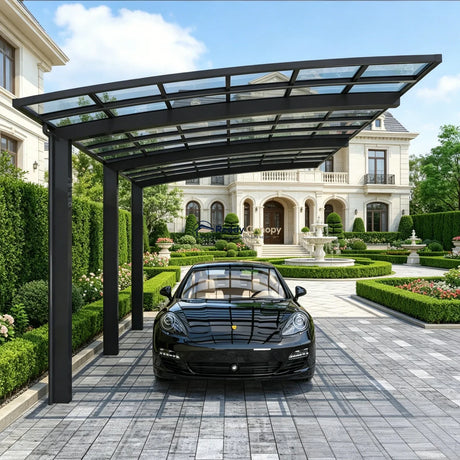 L Shape Cantilever Single Carport - Grey — full structure view