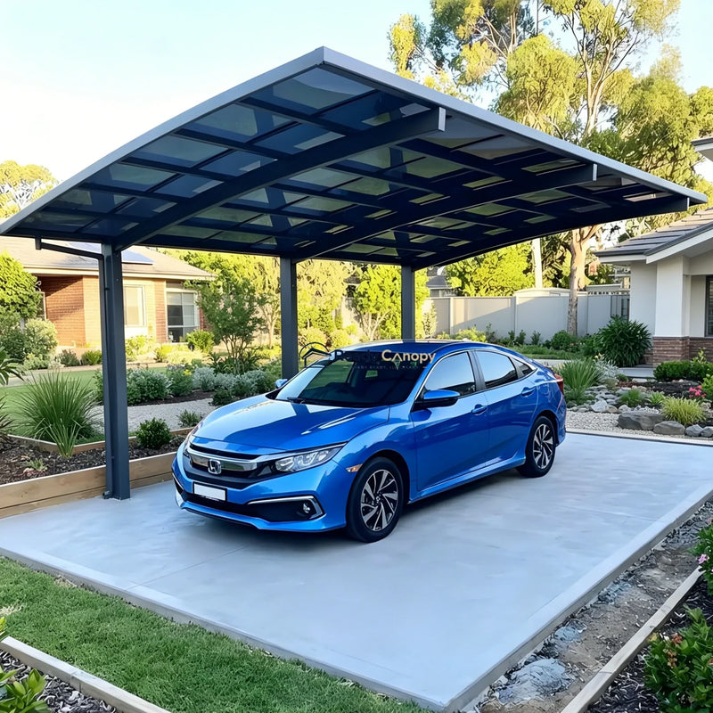 L Shape Cantilever Single Carport - Grey — close-up of finish