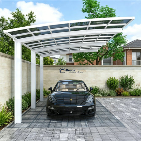 L Shape Cantilever Single Carport - White — frame detail