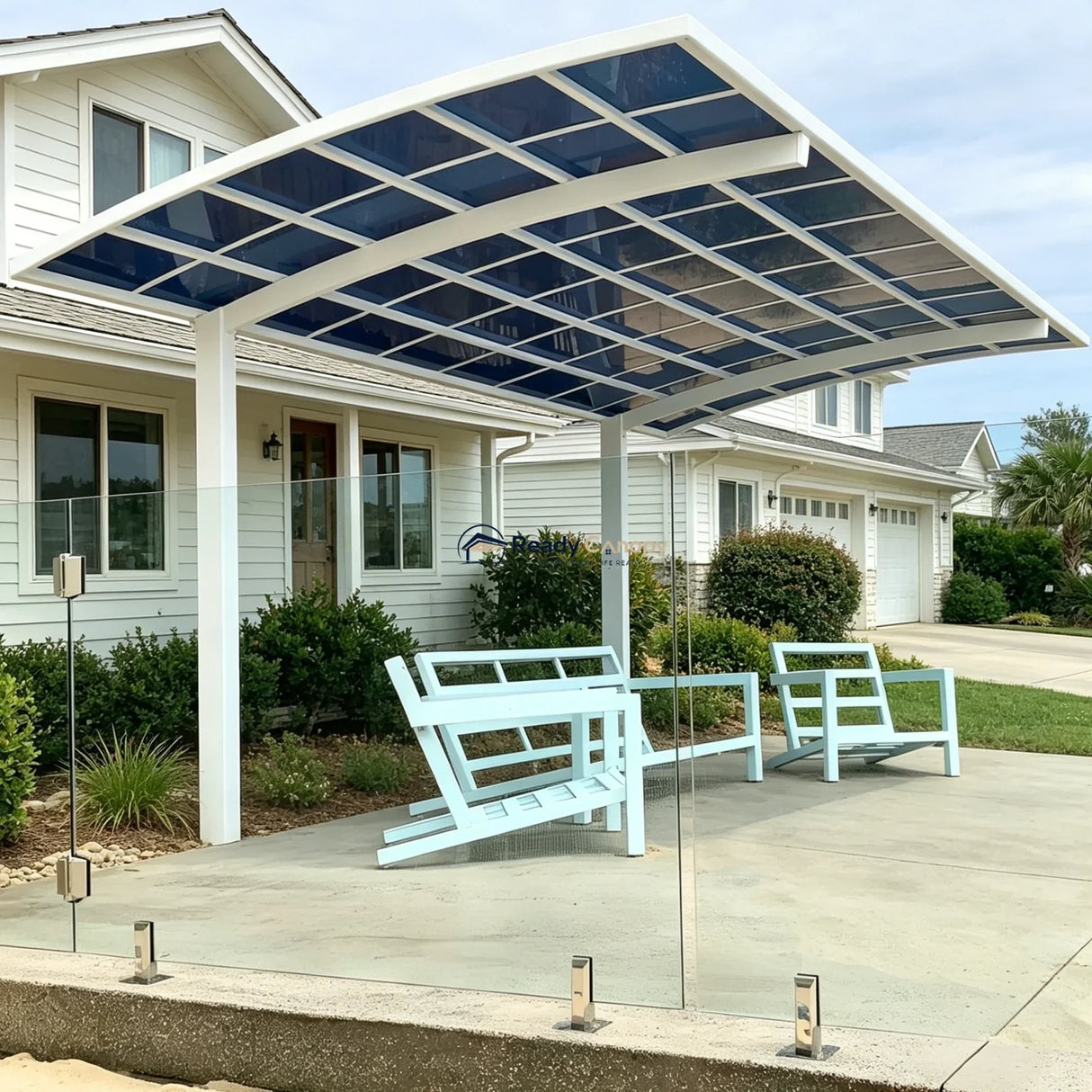 L Shape Cantilever Single Carport - White — side view