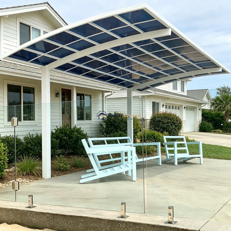 L Shape Cantilever Single Carport - White — side view
