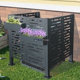 Charcoal Metal Privacy Fence Cover for Outdoor Air Conditioner Units with Flower Boxes