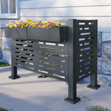Charcoal Metal Privacy Fence Cover for Outdoor Air Conditioner Units with Flower Boxes