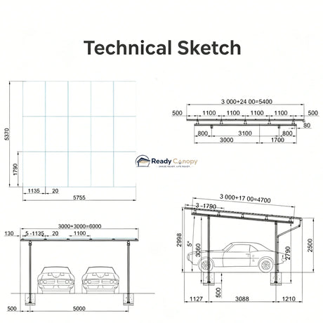 Double Solar Carport Kit Silver(Includes Solar Modules) — close-up of finish