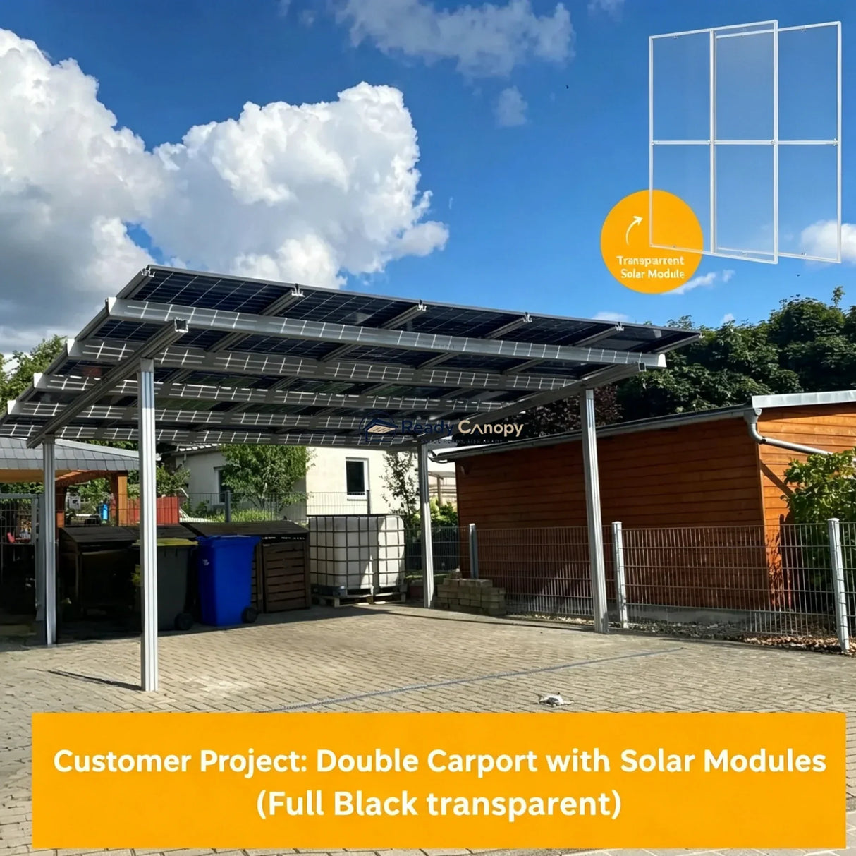 Double Solar Carport Kit Silver(Includes Solar Modules) — full structure view
