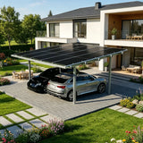 Double Solar Carport Kit Silver – Includes 15 Solar Modules 6 kW Inverter(Optional Battery Storage & Wallbox) — side view
