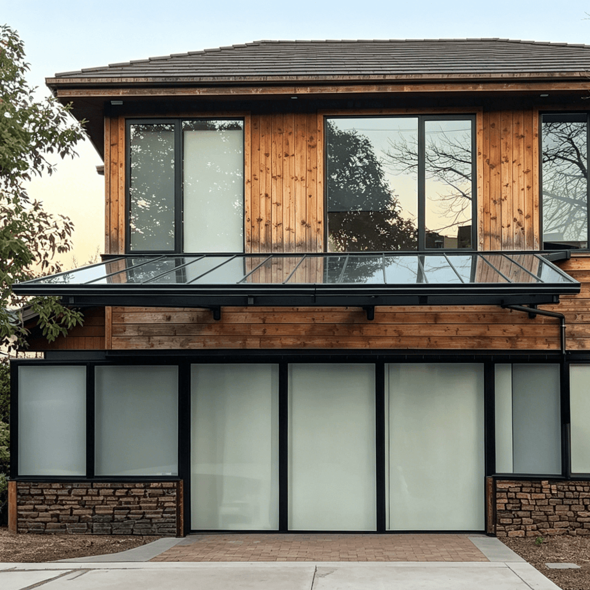 L Shape Awning Grey — installed outdoors