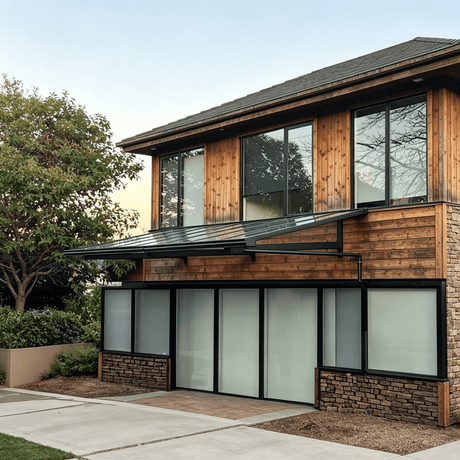 L Shape Awning Grey — roof structure detail