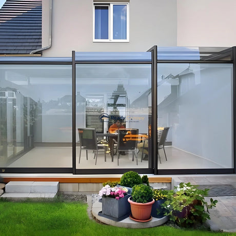 Wall-Mounted Retractable Sunroom — installed outdoors