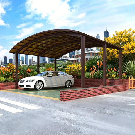 M-Shape Double Carport - Brown — side view