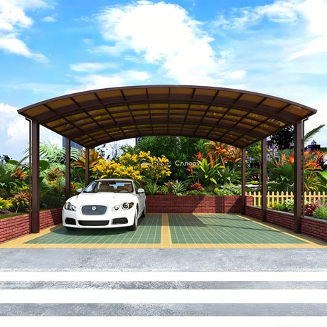 M-Shape Double Carport - Brown