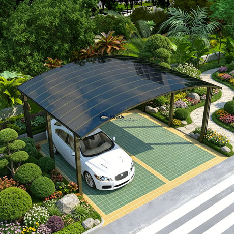 M-Shape Double Carport - Champagne — angled view