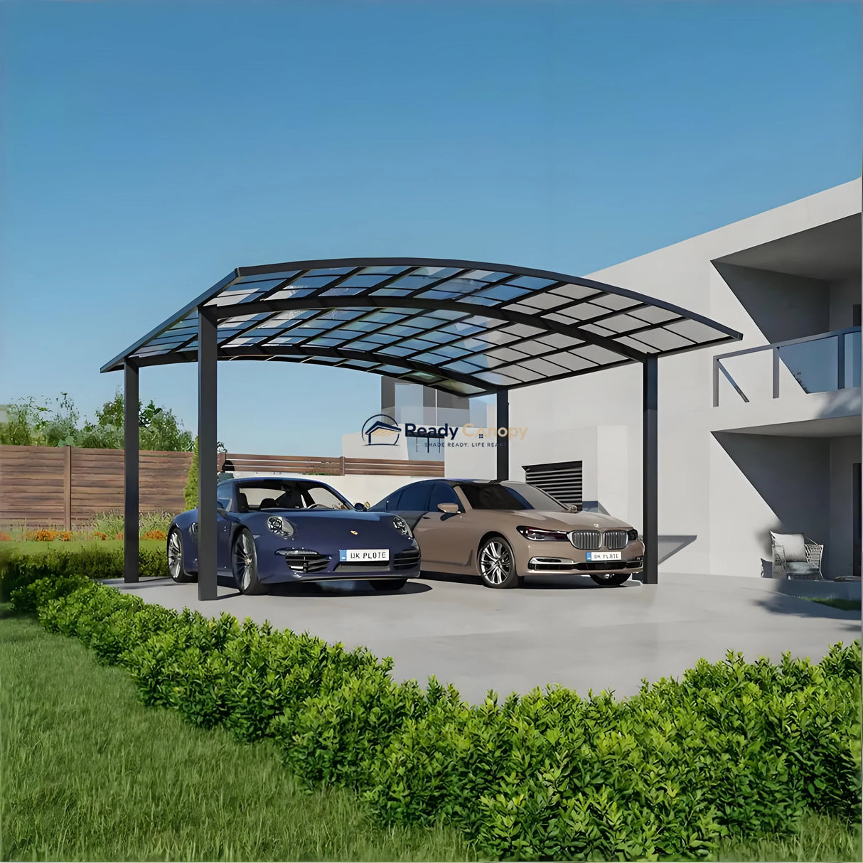 M-Shape Double Carport - Grey — angled view