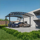 M-Shape Double Carport - Grey — angled view