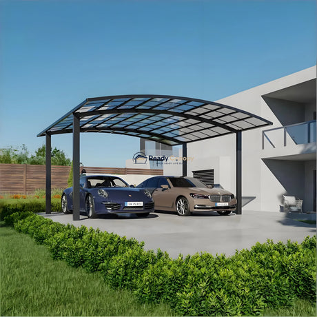 M-Shape Double Carport - Grey — angled view