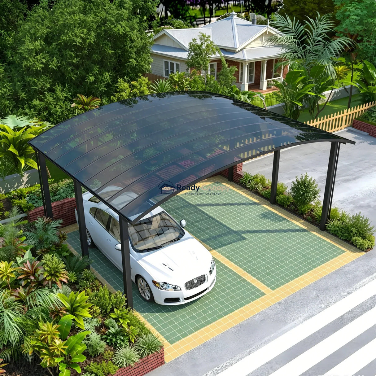 M-Shape Double Carport - Grey — roof structure detail