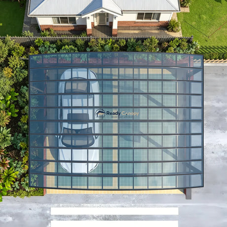 M-Shape Double Carport - Grey — corner and mounting detail