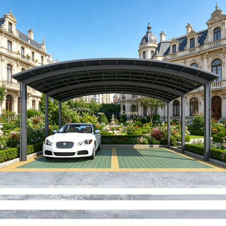 M-Shape Double Carport - Grey — side view
