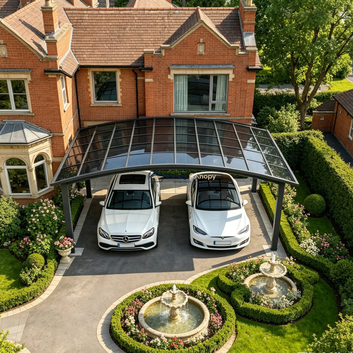 M-Shape Double Carport - Grey — installed outdoors