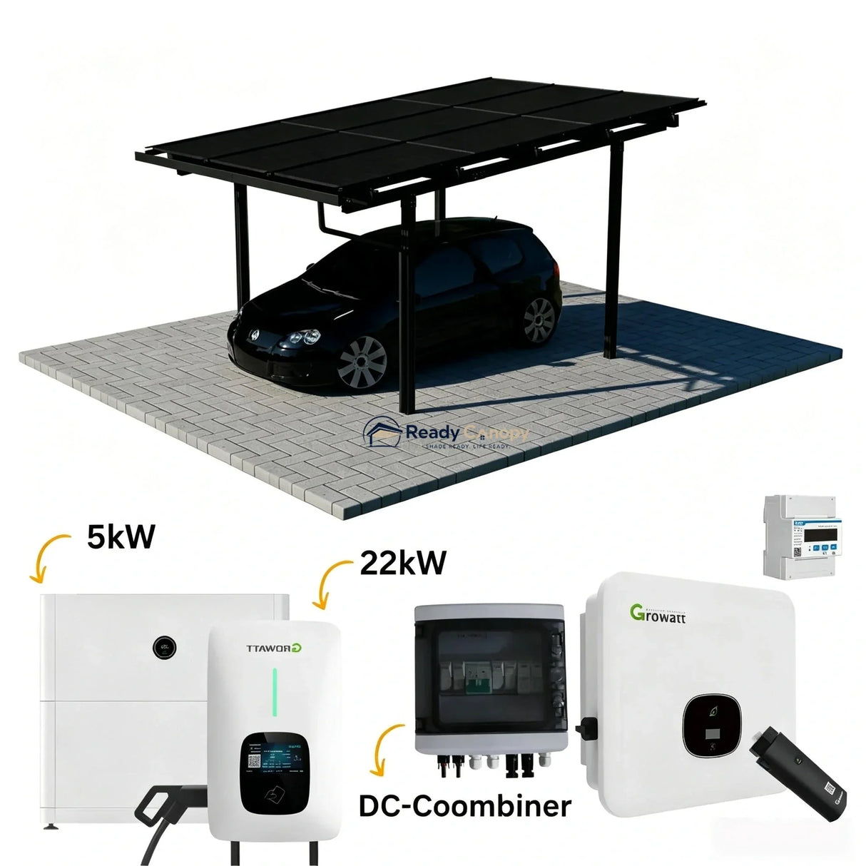 Single Solar Carport 4kW Kit Black with 9 Solar