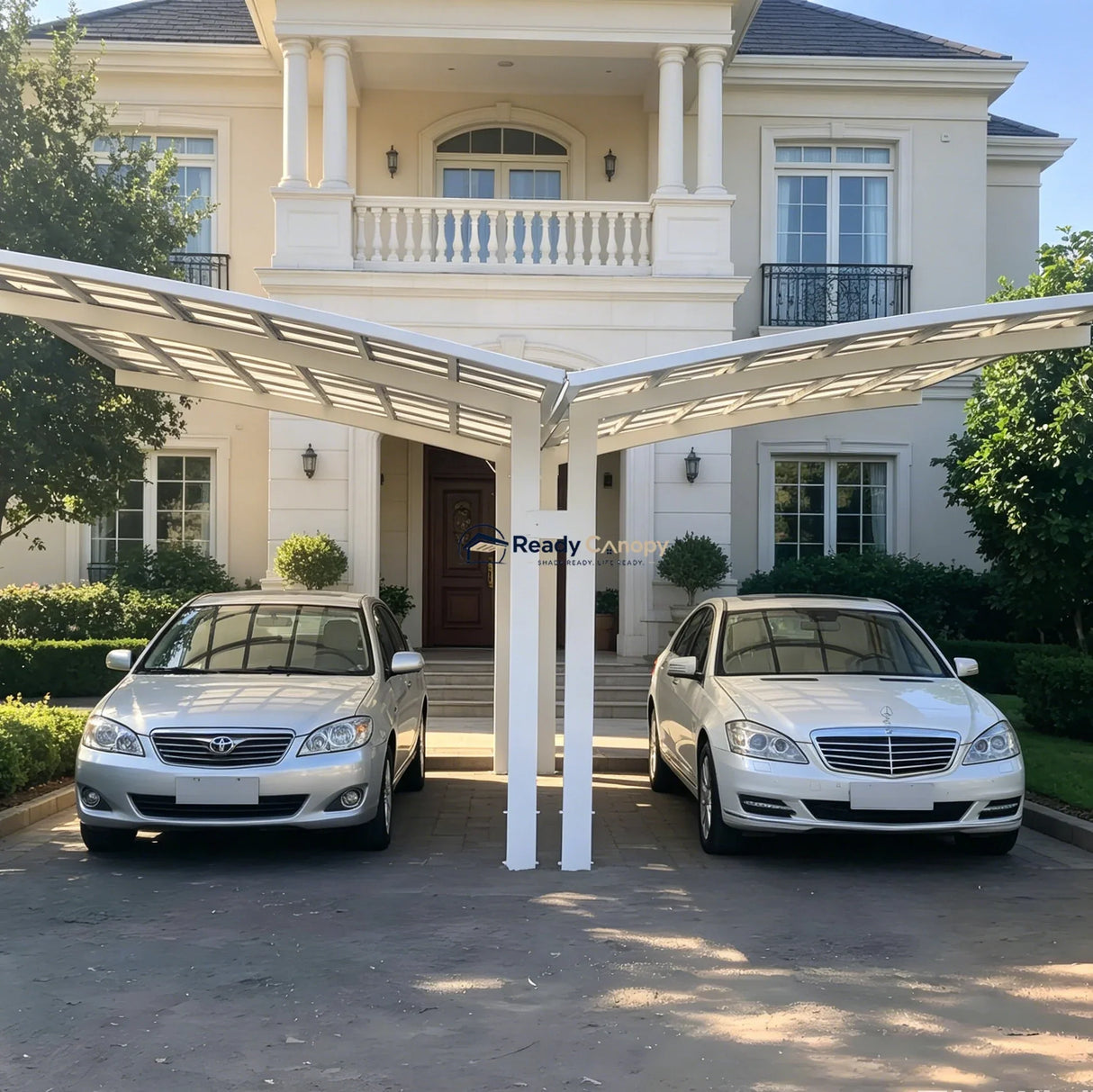 Y Shape Double Carport Kit - White — angled view