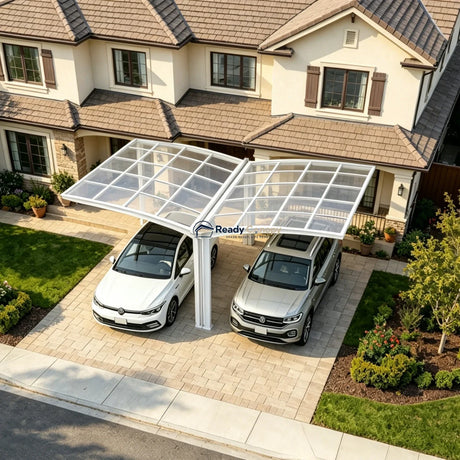 Y Shape Double Carport Kit - White — side view
